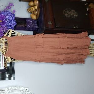 Grace + Karma Large Terracotta Tank with Back Tie Neck Multi Ruffled Midi Dress